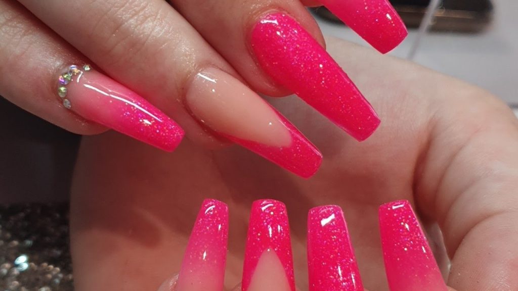 Bright pink ombre nails
