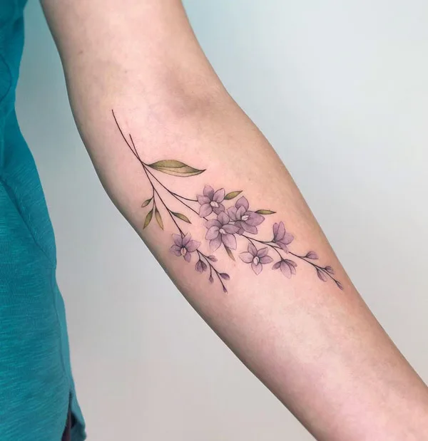 Larkspur July Birth Sprout Tattoo