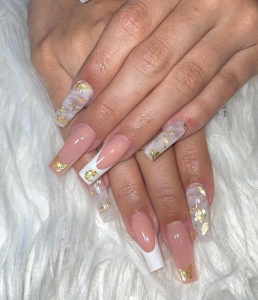 Marble Nails With Golden Butterflies
