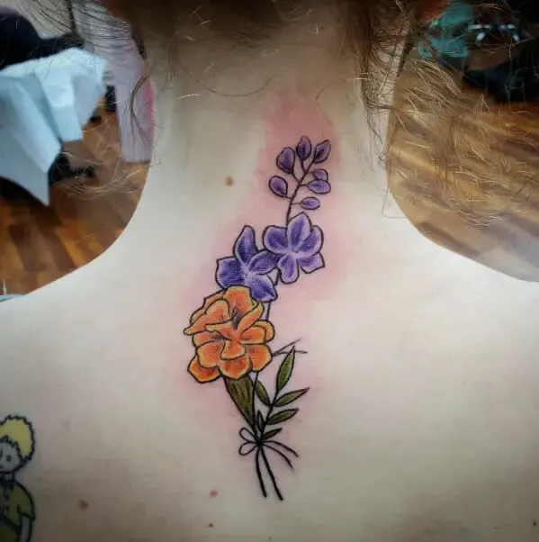 july Birth Blossom Neck Tattoo Pattern