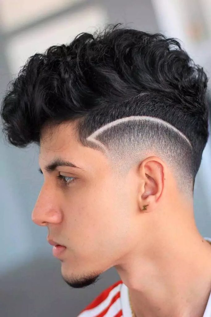Curly Hair Undercut With design