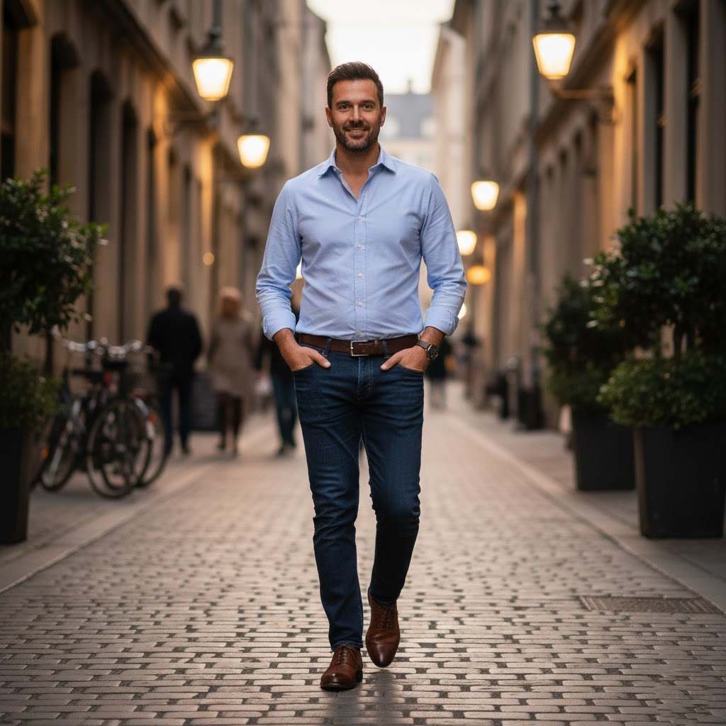 Button-Down Shirt with Dark Jeans