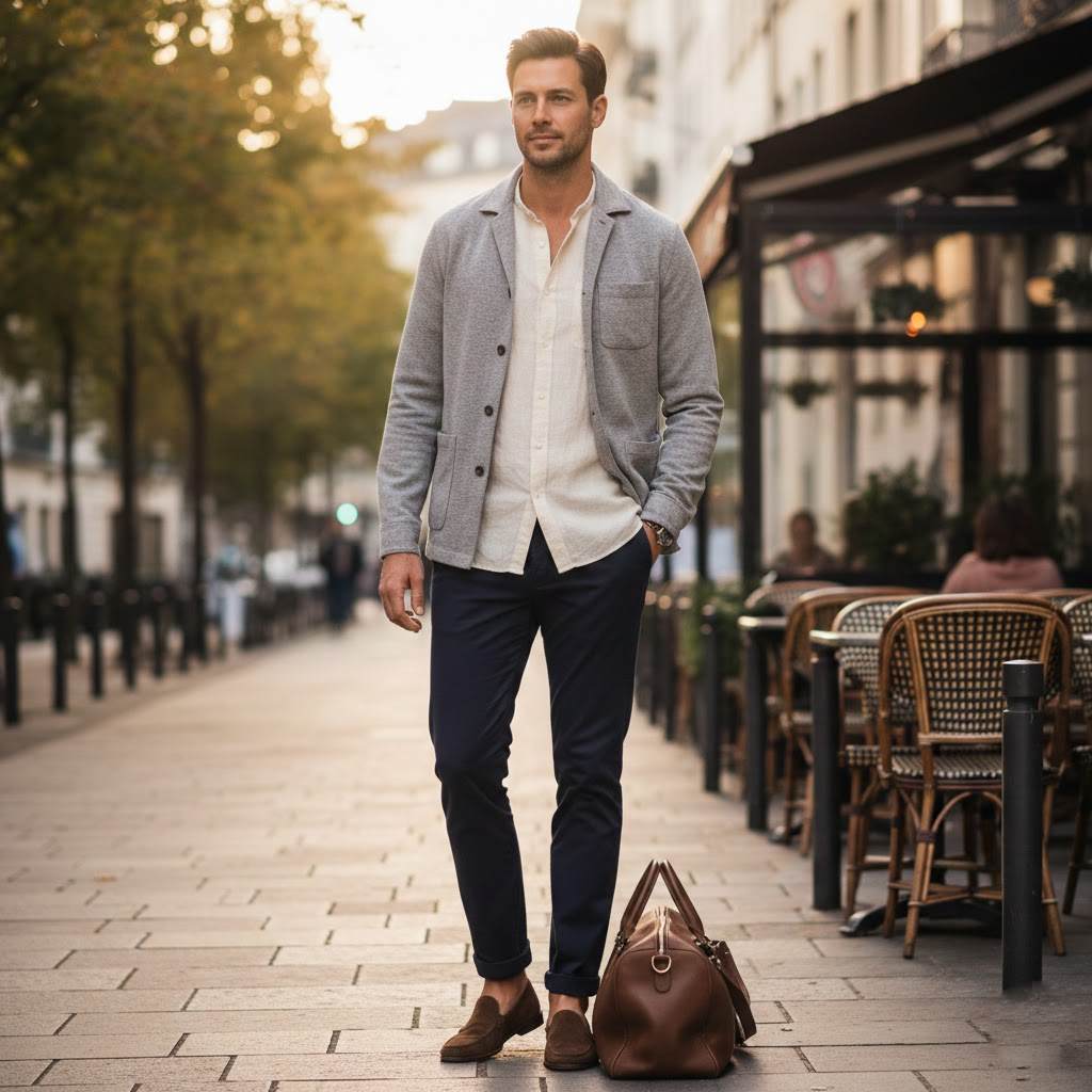 Casual Jacket with Shirt and Loafers